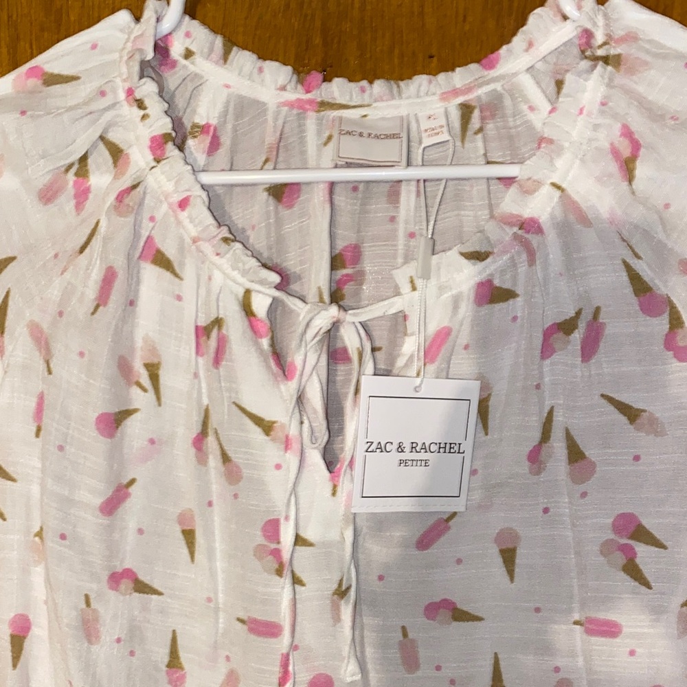 Zac & Rachel Women's Blouse with Pink and Brown Ice Cream Print